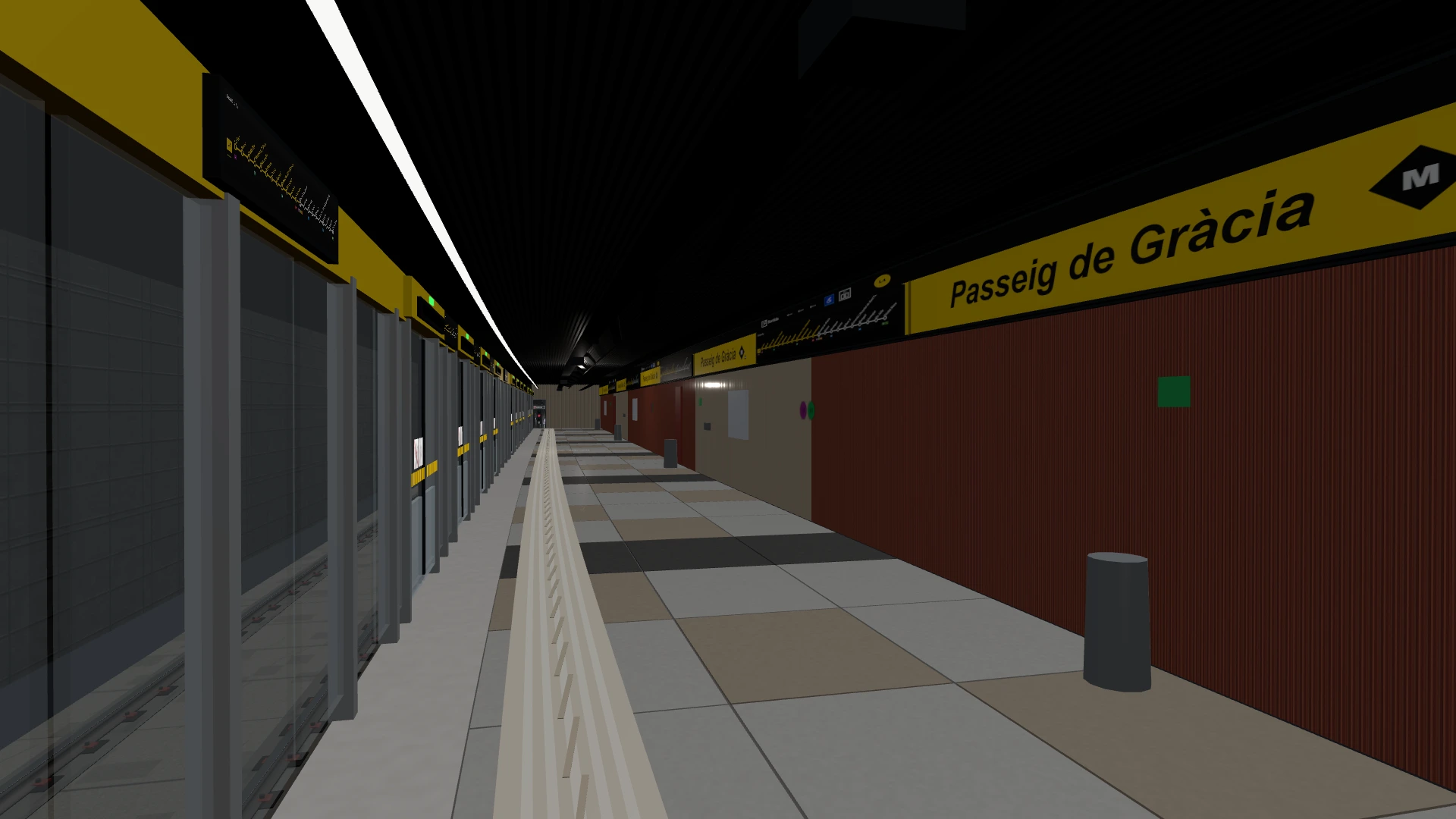 Andén de Passeig de Gràcia en la L4 del simulador de metro de Barcelona